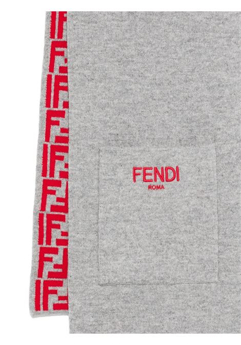 Sciarpa Grigia Con Motivo FF Rosso FENDI KIDS | JUQ020-AO29F0WZ4